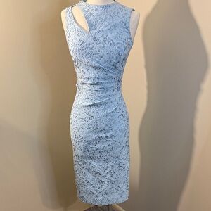 Teri Jon Pale Blue Textured Cutout Midi Dress